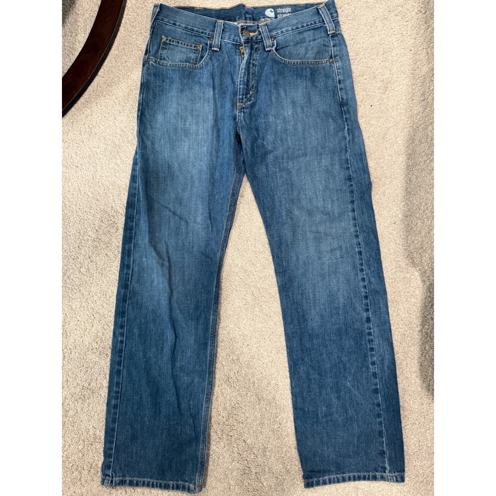 Carhartt Mens 32x30 Straight Fit Jeans Medium Wash Blue Denim 100067-486